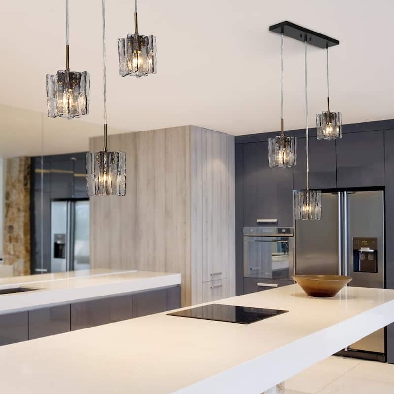 Kasy Modern 3-Light Linear Chandelier Textured Glass Pendant Lights for Kitchen Island Dining Room - L 18.1" x W 4.7" x H 8.7"