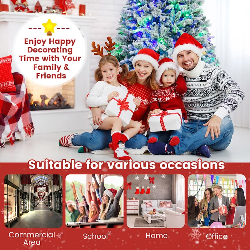 Gymax 4.5/6/7 FT Pre-Lit Artificial Christmas Tree Snow-Flocked Hinged