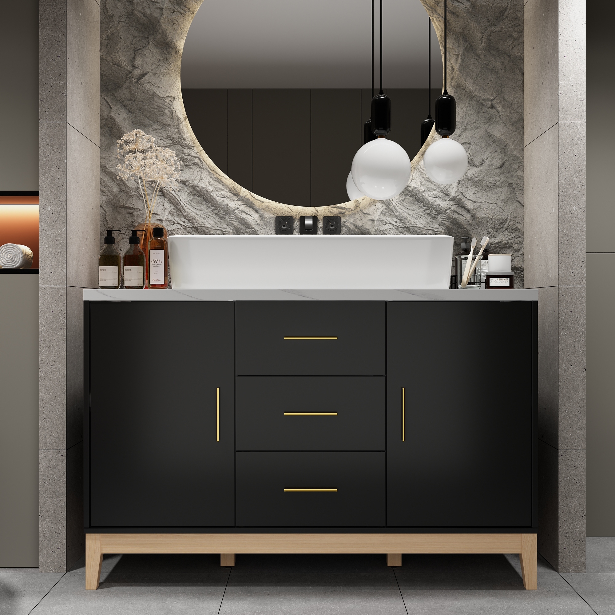 Modern black bathroom vanity discount