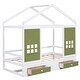 preview thumbnail 8 of 24, Twin Size Pine Wood House Bed with 2 Drawers for Kids Boys Girls