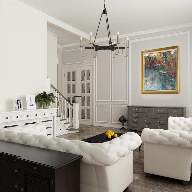 Mid-Century Modern 6-Light Wheel Chandelier French Country for Dining Room
