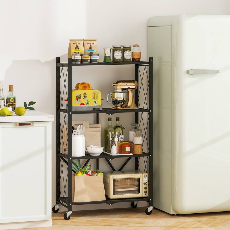 Gymax 4-tier Foldable Storage Shelving Unit w/4 Universal Wheels for