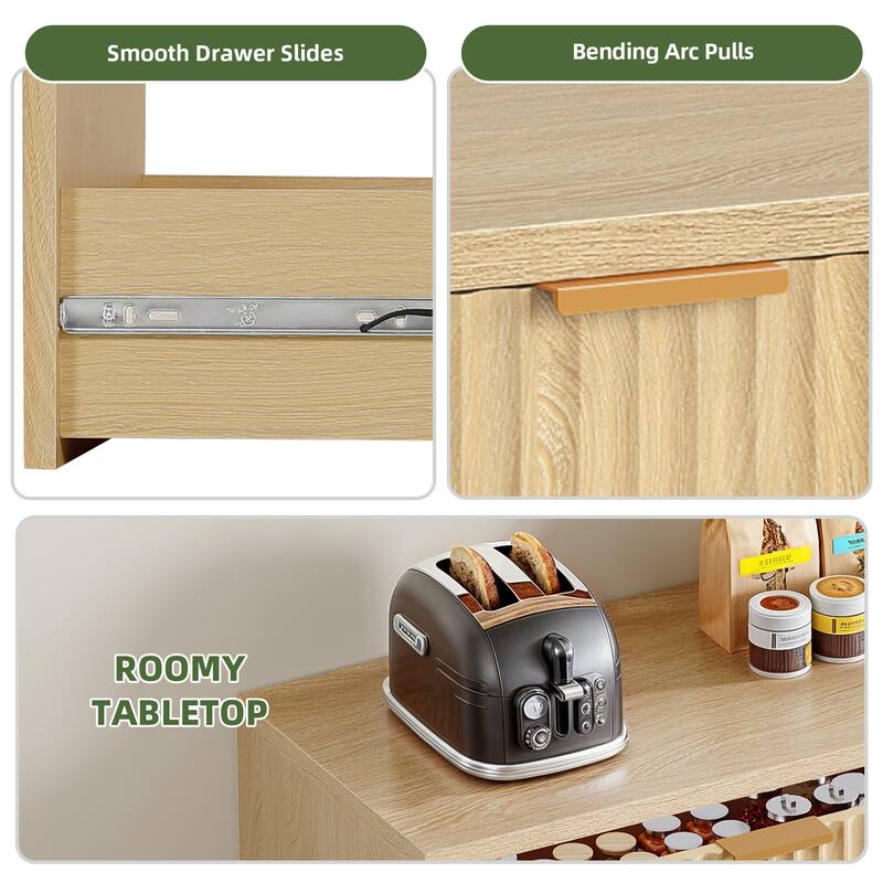 47" Wide Fluted 6 Drawers Dresser, Curved Profile Design Dresser