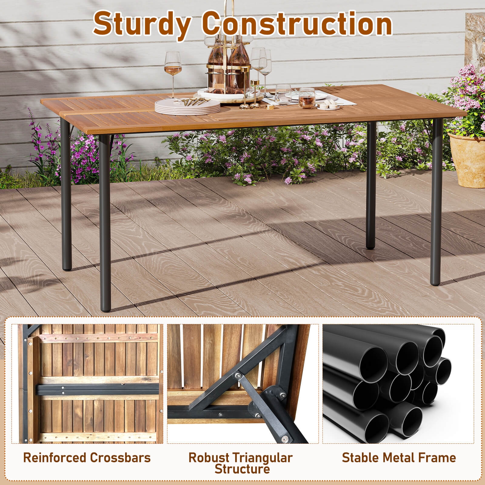 Costway 7PCS Patio Rattan Dining Set with Cushion Umbrella Hole - See details