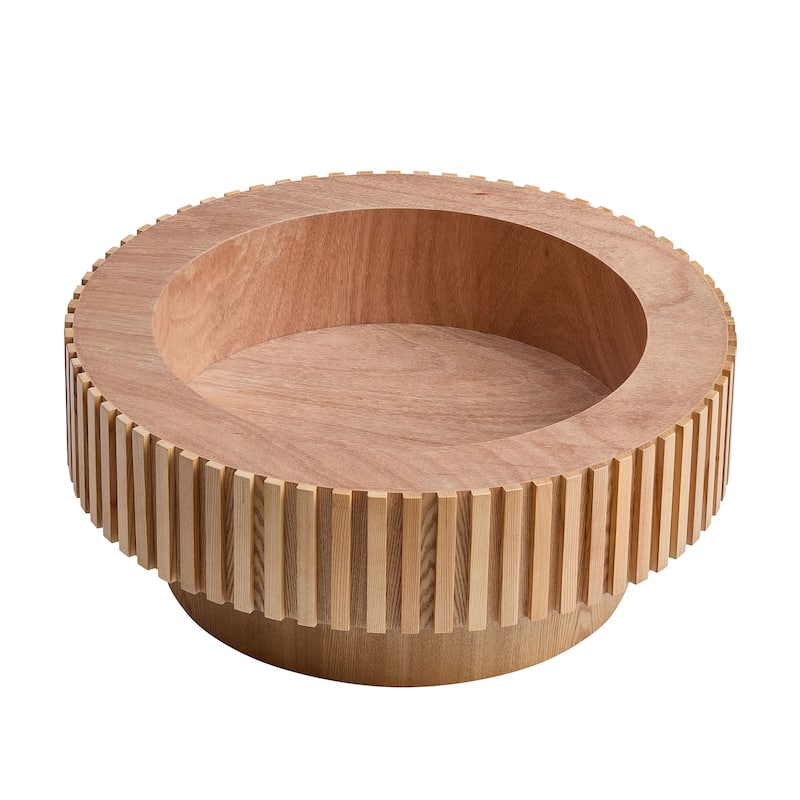 31.5" Round Wood Coffee Table with Storage, Modern Handcraft Drum Coffee Table, Stylish Circle Wooden Center Table