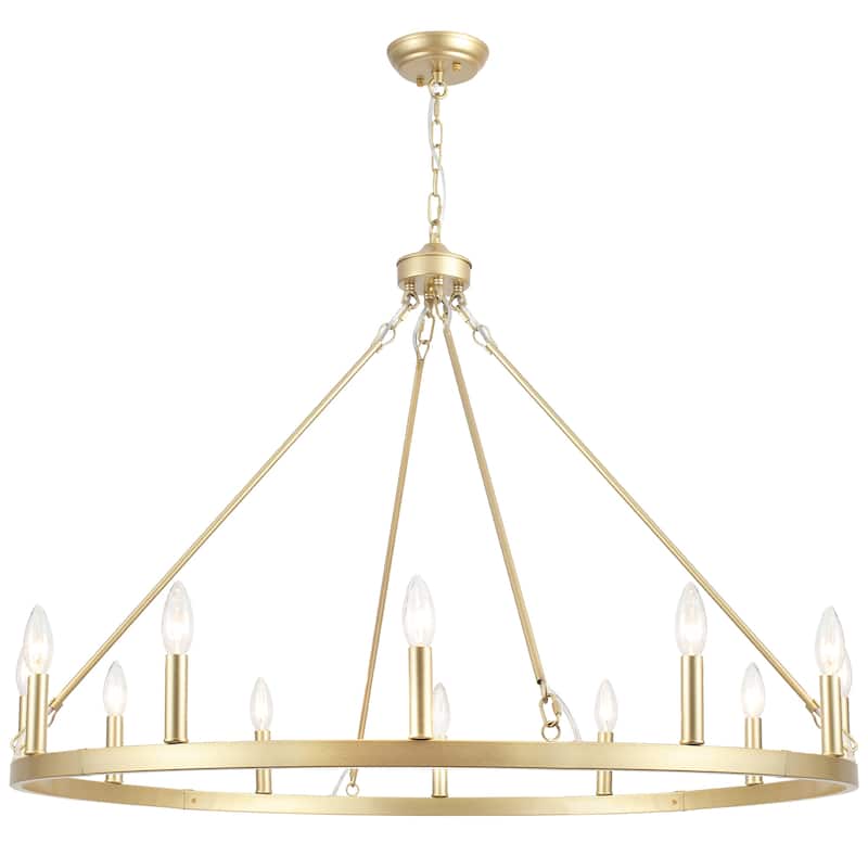 12-Light 37.99 in. Rustic Wagon Wheel Chandelier for Bedroom Kitchen