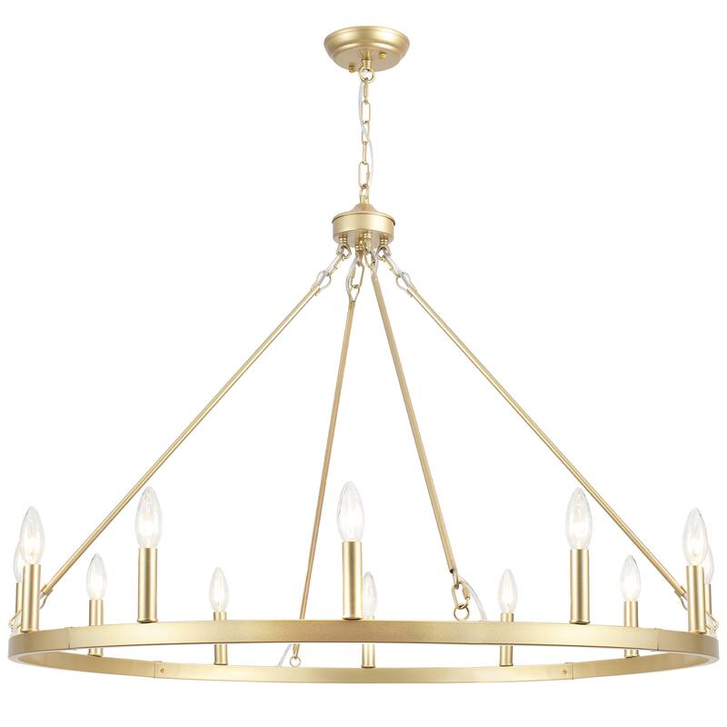 12-light Rustic Farmhouse Wagon Wheel Chandelier for Living Room - W37.99" x H90.55" - N/A