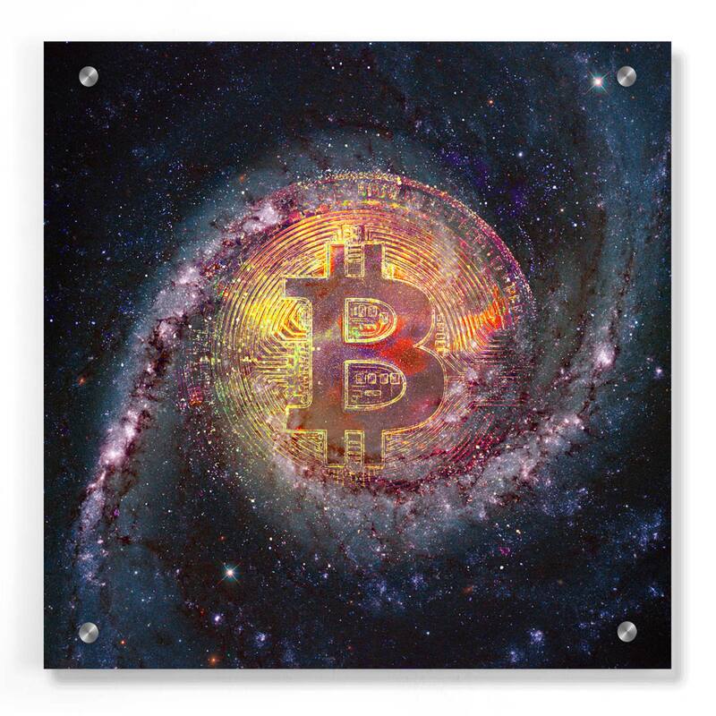 Epic Art 'Bitcoin Galaxy', Acrylic Glass Wall Art - 36x36