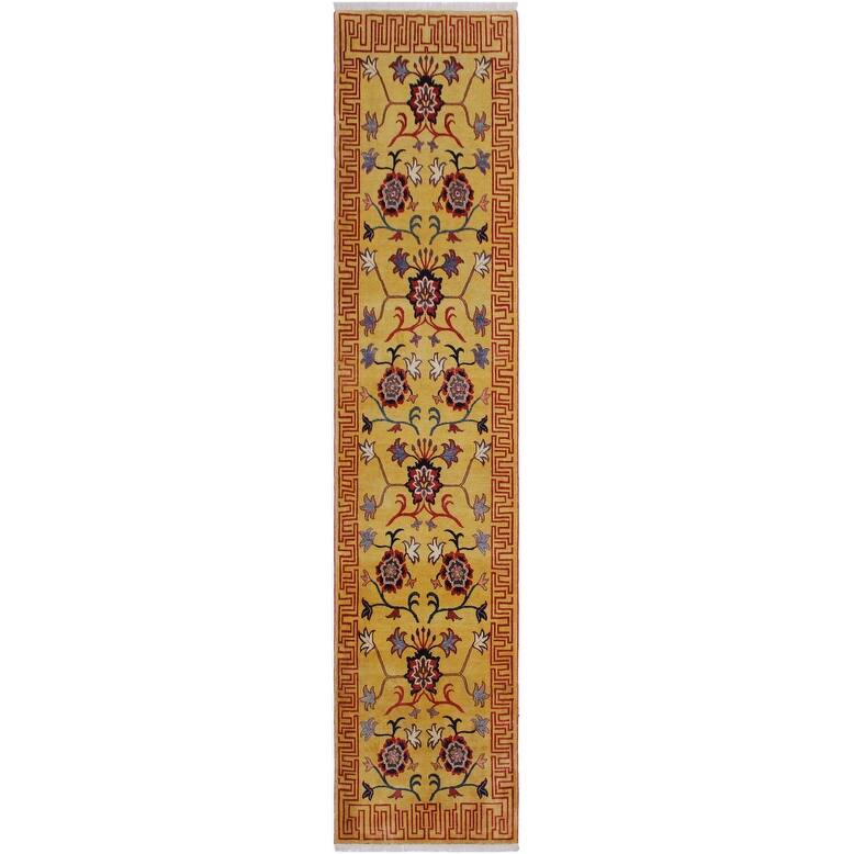 Southwestern Super Kazak Enzo Gold/Red Hand Knotted Wool Runner - 2'11'' x 10'1''