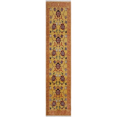 Southwestern Super Kazak Enzo Gold/Red Hand Knotted Wool Runner - 2'11'' x 10'1''