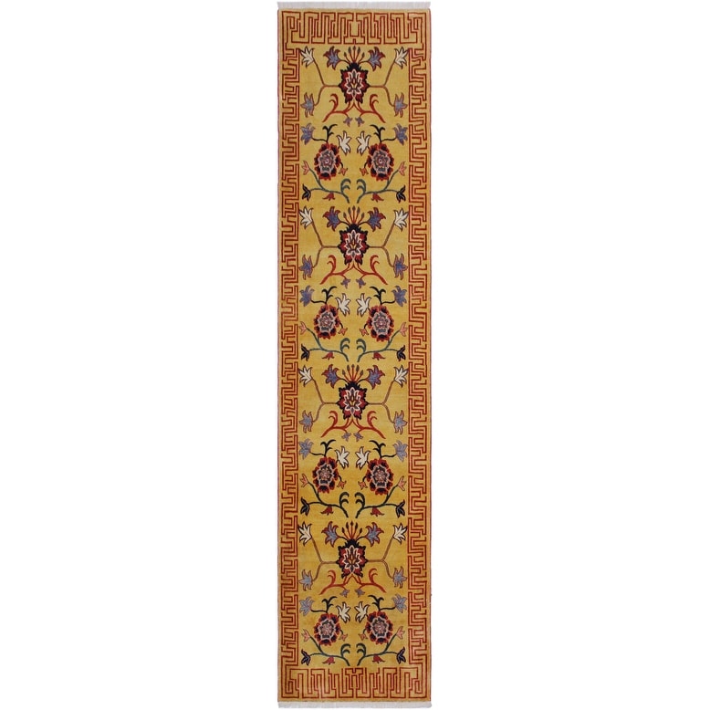 Southwestern Super Kazak Enzo Gold/Red Hand Knotted Wool Runner - 2'11'' x 10'1''