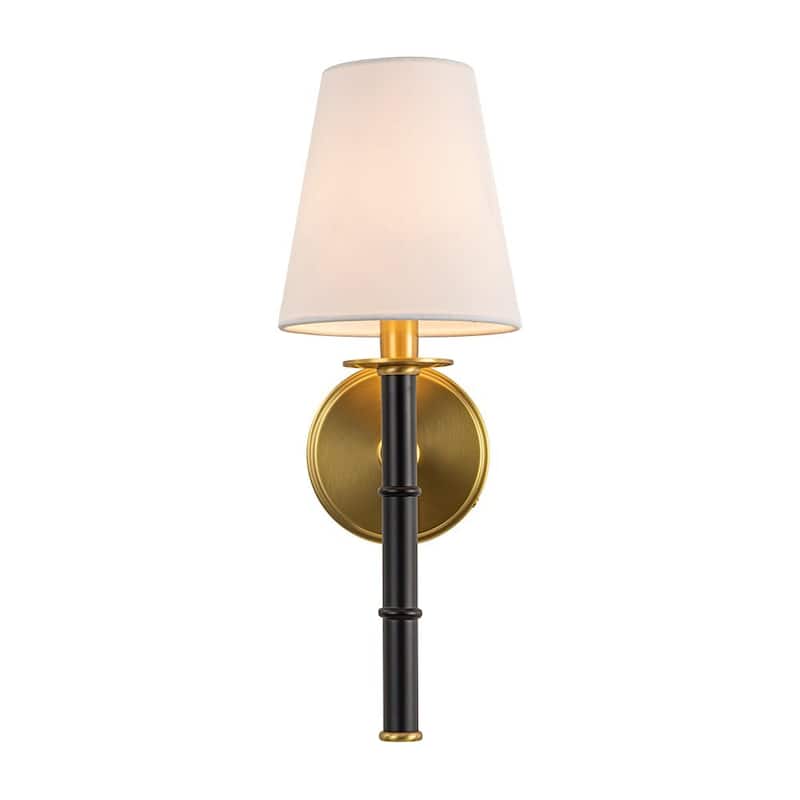 1-Light Aged Brass Fabric Tapered Shade Wall Sconce - Aged Brass