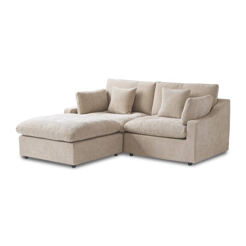 82.68'' Down Filled Sectional Couch L-shape Linen Upholstered Loveseat with Ottoman