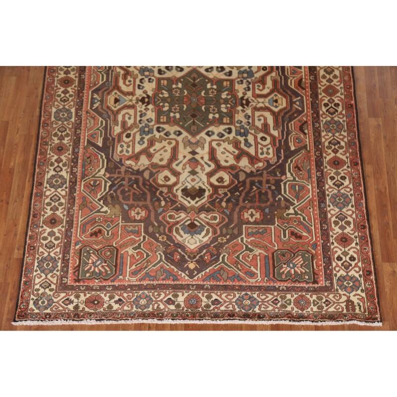 Traditional Bakhtiari Persian Vintage Rug Handmade Beige Wool Carpet - 7'1"x 10'2"