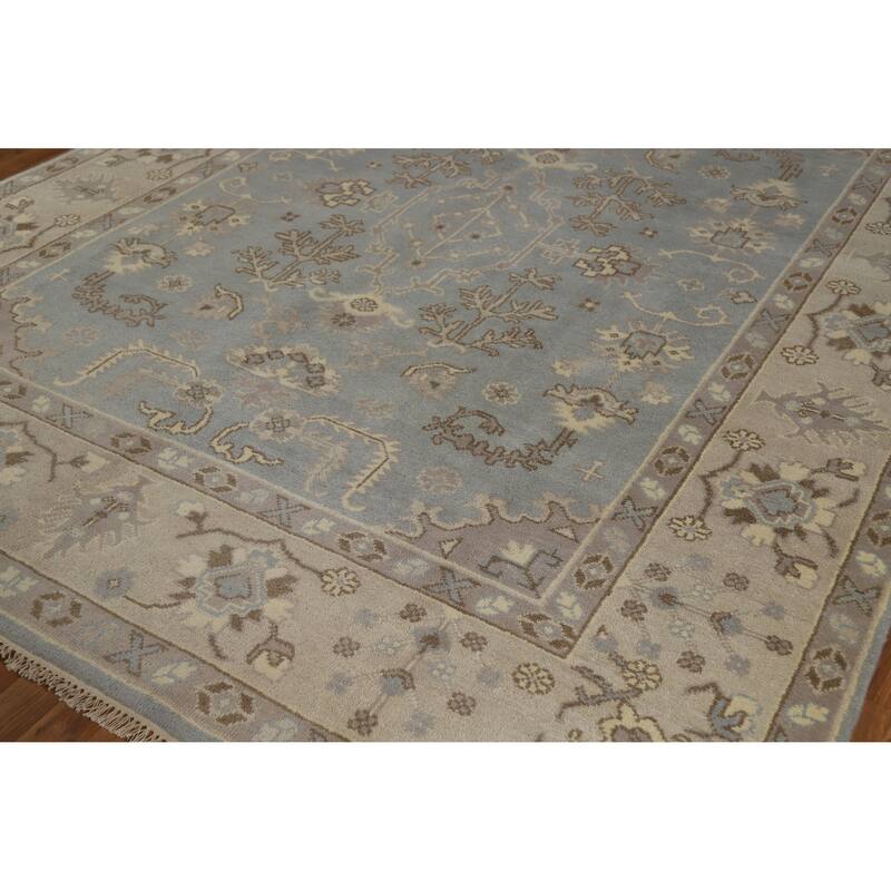 Light Blue Oushak Indian Area Rug Handmade Transitional Wool Carpet - 7'10" x 10'3"