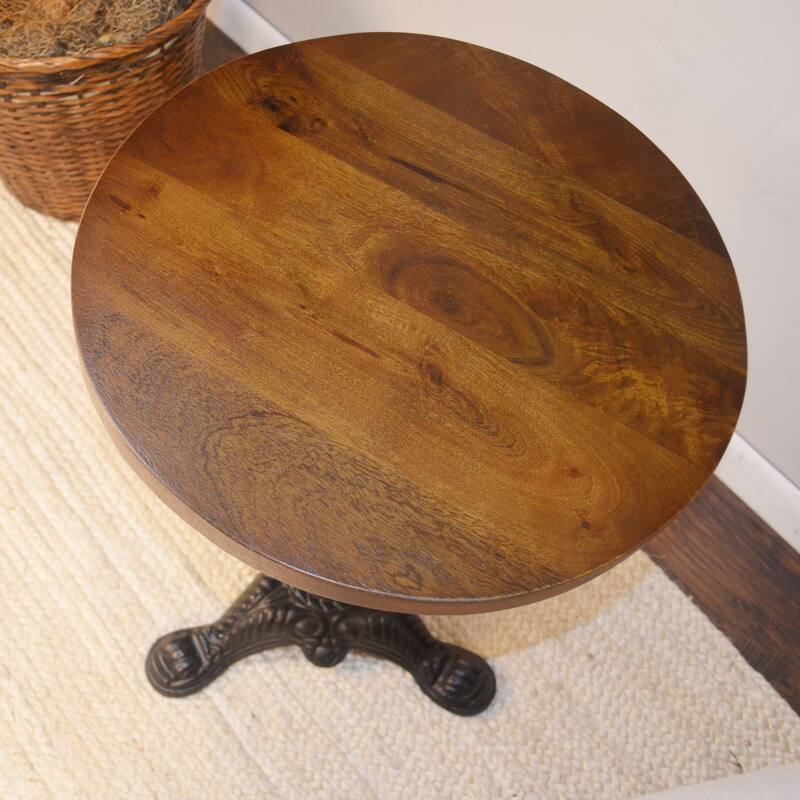 28" Chestnut Brown and Black Rustic Round Accent Table