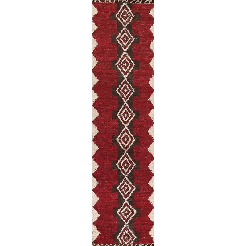 Geometric Tribal Moroccan Runner Rug Wool Hand-knotted Oriental Carpet - 2'4" x 12'5"