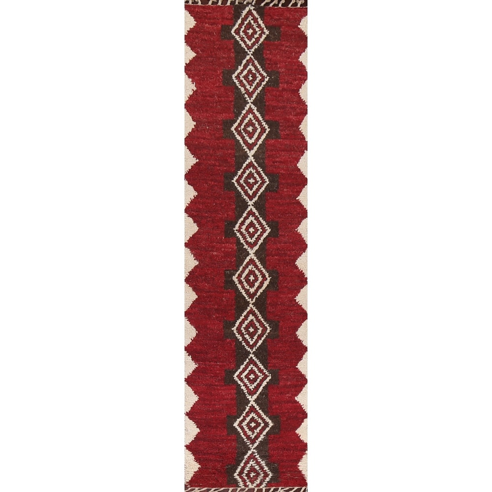 Geometric Tribal Moroccan Runner Rug Wool Hand-knotted Oriental Carpet - 2'4" x 12'5"