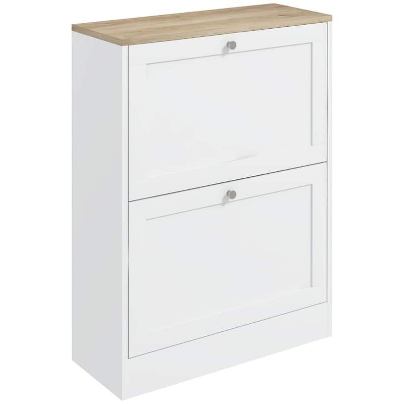 Hidden Shoe Storage Cabinet with 2 Flip Drawers and Adjustable Shelves