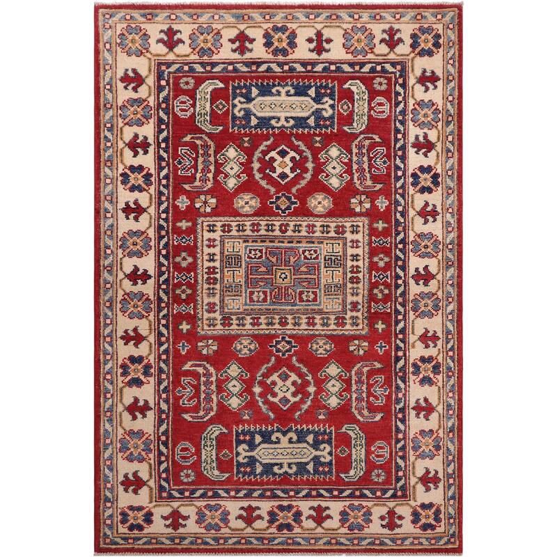 Rustic Kazak Erick Red/Beige Wool Rug - 3'1'' x 5'0''