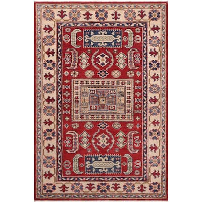 Rustic Kazak Erick Red/Beige Wool Rug - 3'1'' x 5'0''