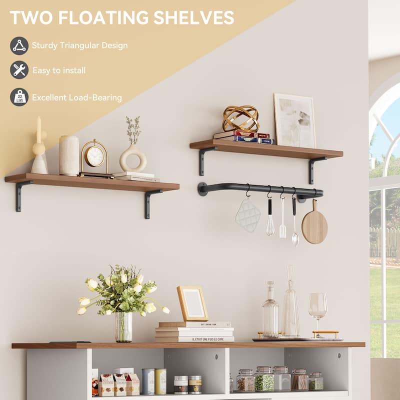 Moasis 47"Farmhouse Coffee Bar Cabinet with Floating Shelf - 15.75"D x 47.24"W x 33.86"H