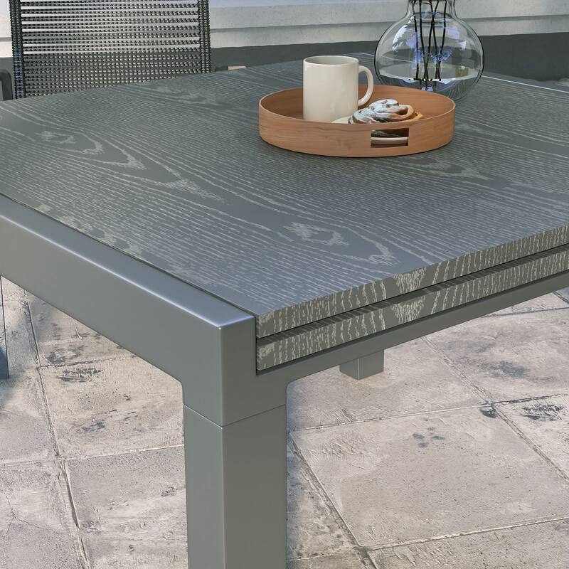 Extendable Outdoor Dining table for 6-8, 41"- 83" Aluminum Frame Patio table with Wood Effect Steel Top