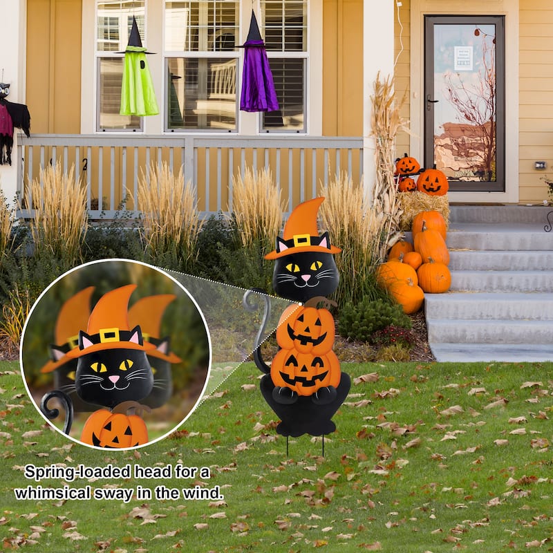 Glitzhome Halloween Metal Black Cat or Labrador in Pumpkin Yard Stake Wall Decor