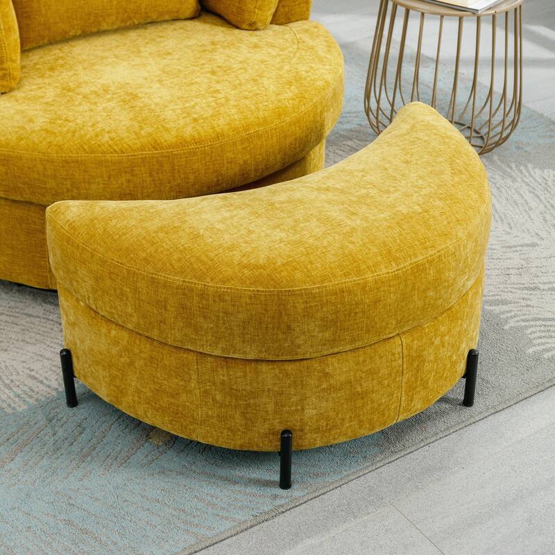 32.7" W Upholstered Half Crescent Moon Storage Ottoman