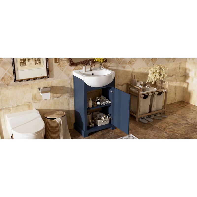 Roomfitters 20" Bathroom Vanity with Bulged Ceramic Basin, Freestanding French Style Storage Cabinet & Soft Close Door