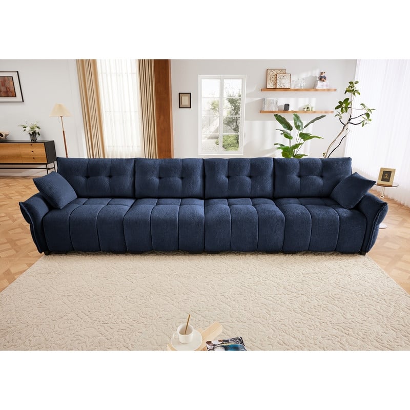 141.7" Chenille 4 Seater Upholstered Sofa - Blue