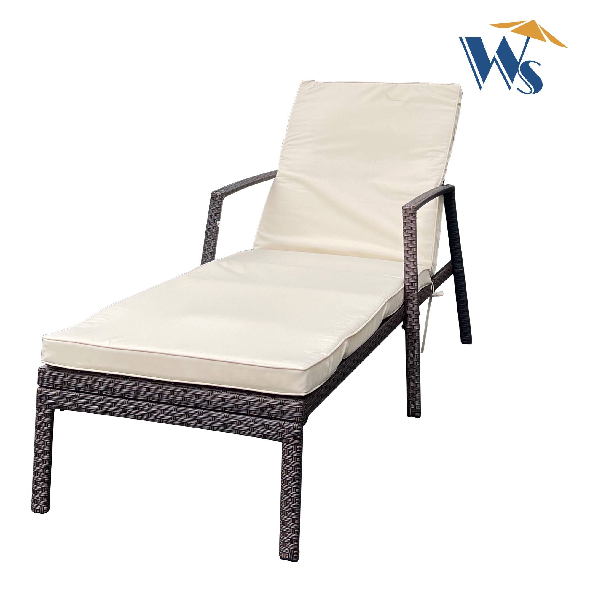 Rattan Patio Chaise Lounge Chair with Armrest and Removable Cushions