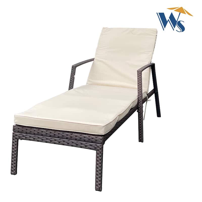 Rattan Patio Chaise Lounge Chair with Armrest and Removable Cushions