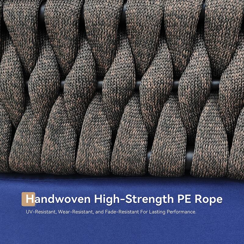 Kullavik Aluminlum Frame Woven Rope Patio Sofa with Glass Table and Cushions