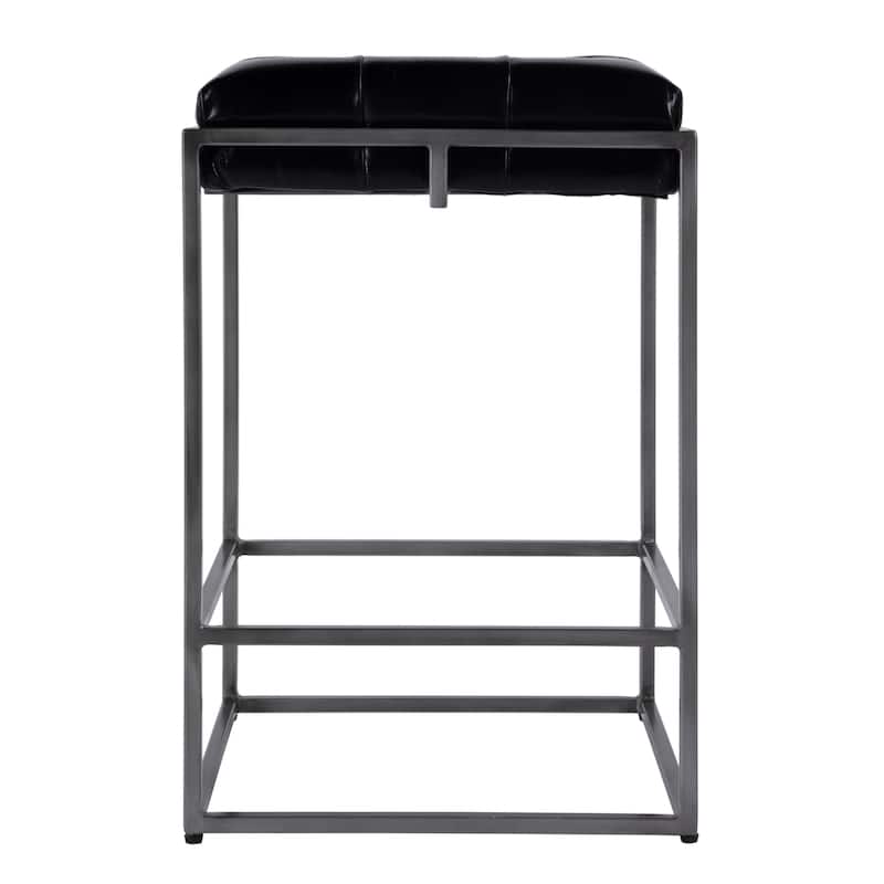 Dudley Leather and Iron Backless Counter and Bar Stools with Footrest