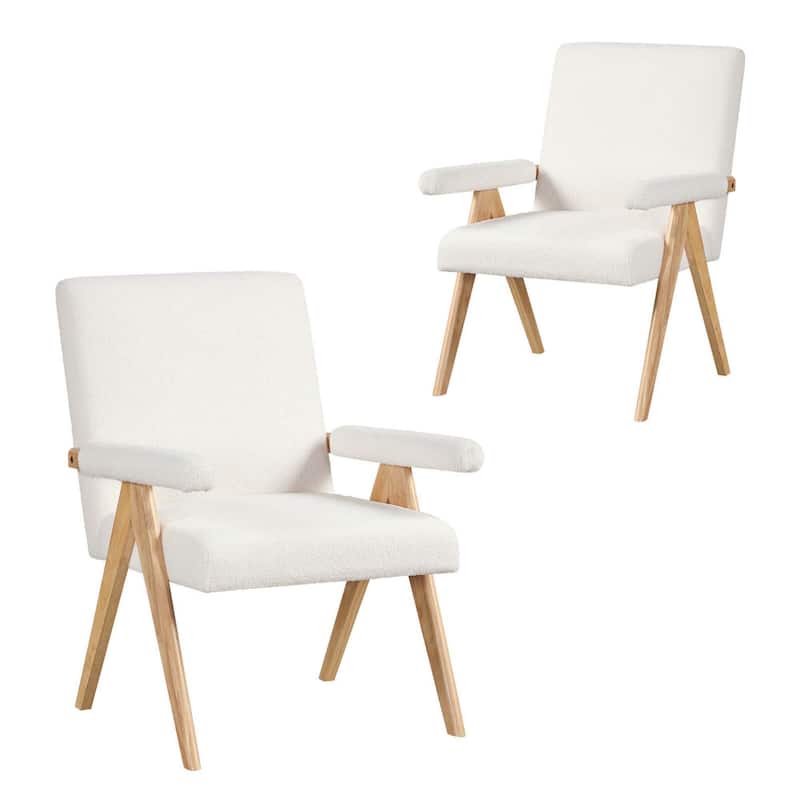 Sherpa Fabric Armchair Upholstered Reading Chair Leisure Chair - 2PCS