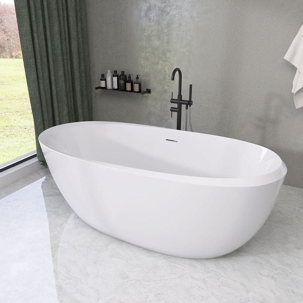 slide 2 of 9, Acrylic Free Standing Tub - Classic Oval Shape Soaking Tub 59x30