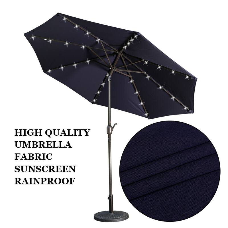 Clihome 9-Ft Outdoor 32 LED Solar Market Umbrella with Tilt & Crank