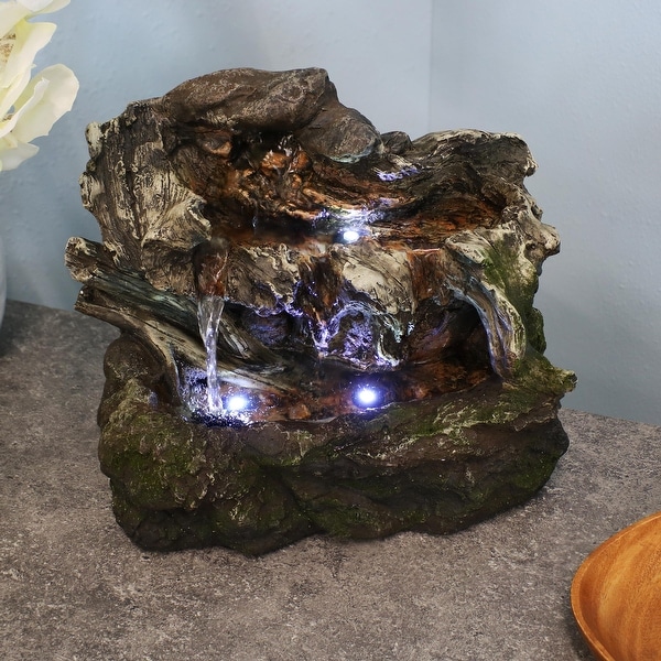 Sunnydaze Aged Tree Trunk Tabletop Water Fountain with LED Lights - 10.5-Inch