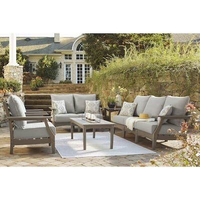 Signature Design by Ashley Visola Gray 6-Piece Outdoor Sofa and Loveseat Set - 80"W x 33"D x 37"H