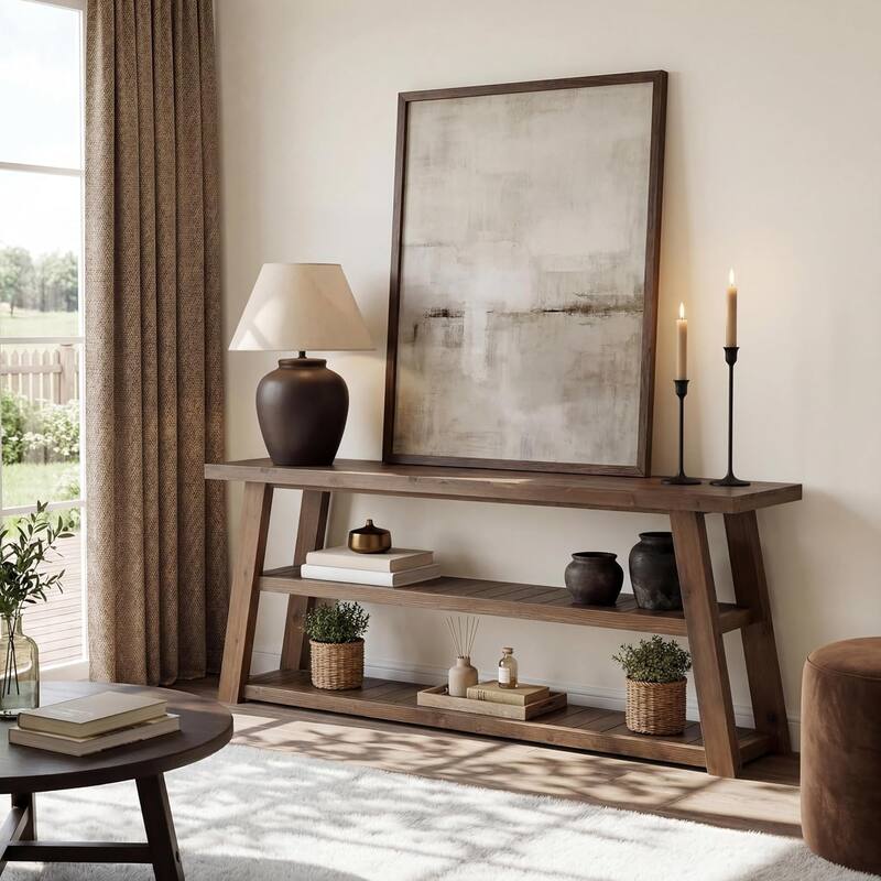62.99" Solid Wood Console Table, 3-Tier Farmhouse Entryway Table
