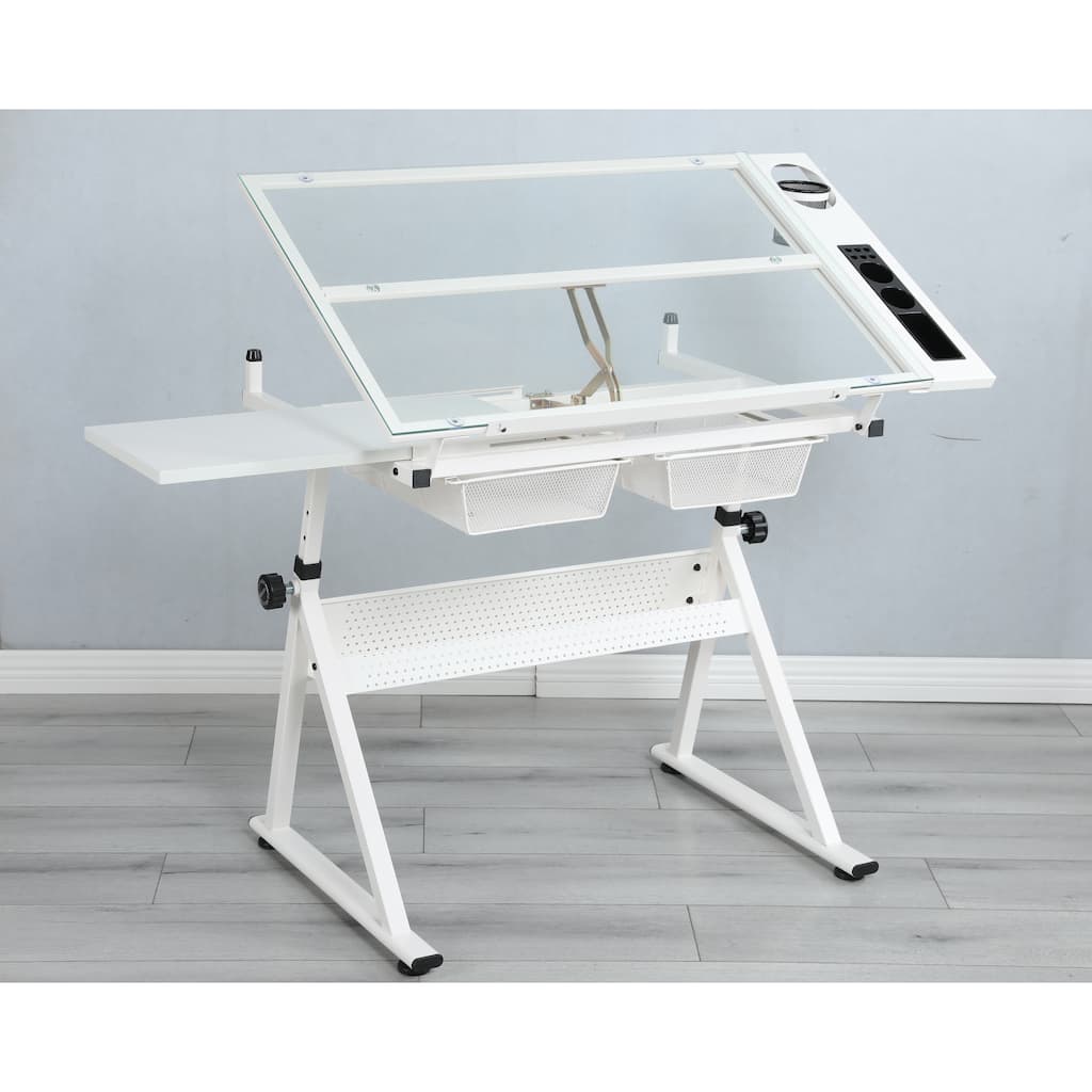 Adjustable Drafting Drawing Table Student Desks Writing Desks Art Desk Drafting Desk Hutch Desk with Stool and 3 Drawers