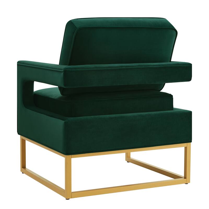 Modern Style Accent Chair with Gold Metal Base , Velvet Upholstered Leisure Chair with Open Armrest, Armchair
