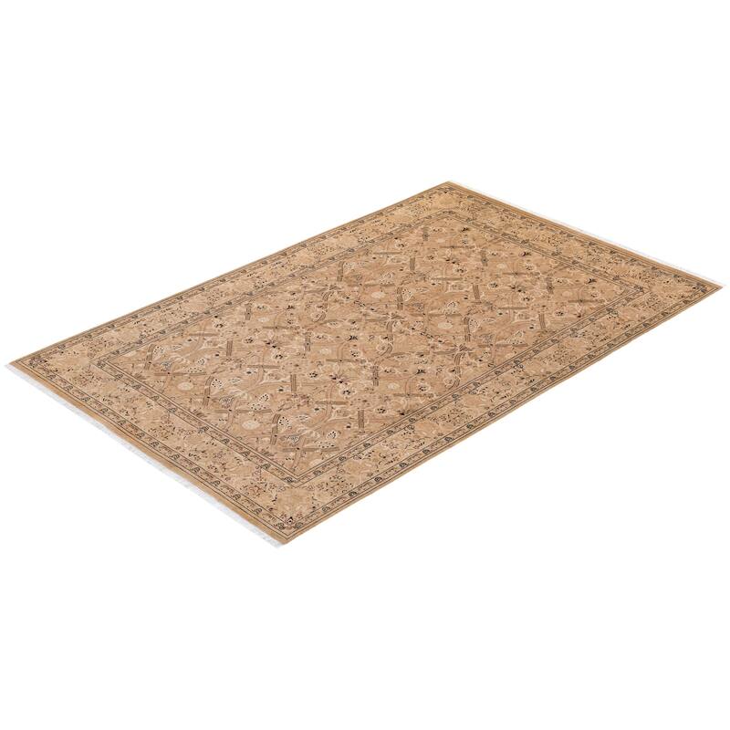 Overton Hand Knotted Wool Vintage Inspired Traditional Mogul Beige Area Rug - 6' 3" x 9' 2"