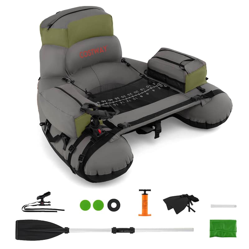 Goplus Inflatable Fishing Boat 350 LBS Fishing Float Tube with Fishing - See Details - Green+Gray