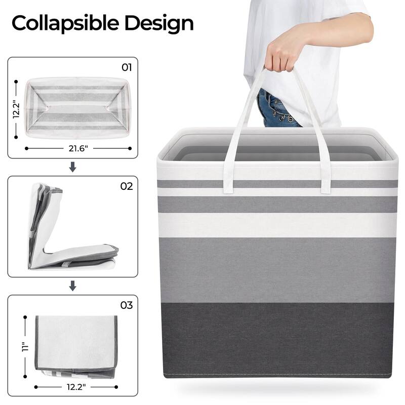3-Pack Large Laundry Basket, Waterproof, Freestanding Laundry Hamper, Collapsible Tall Clothes Hamper with Extended Handles