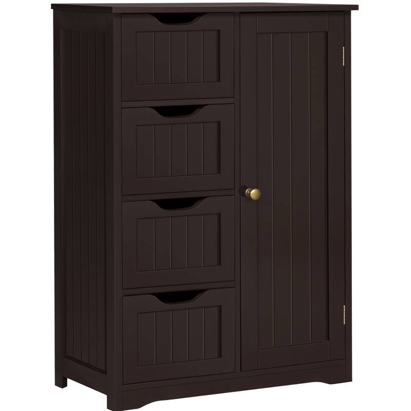 Yaheetech Large Bathroom Storage Cabinet Free-Standing Floor Cabinet with 4 Drawers and 1 Cupboard
