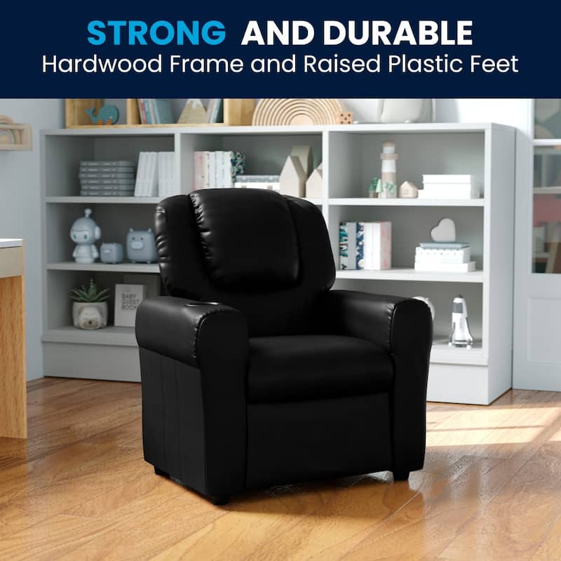 Contemporary Kids Recliner with Cup Holder and Headrest - 24"W x 21.5" - 36.5"D x 27"H