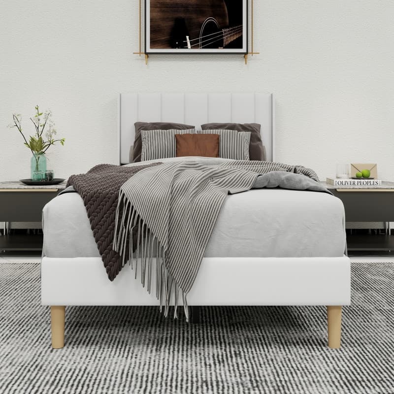 Caxkun Upholstered Platform Bed Frame with Wingback headboard