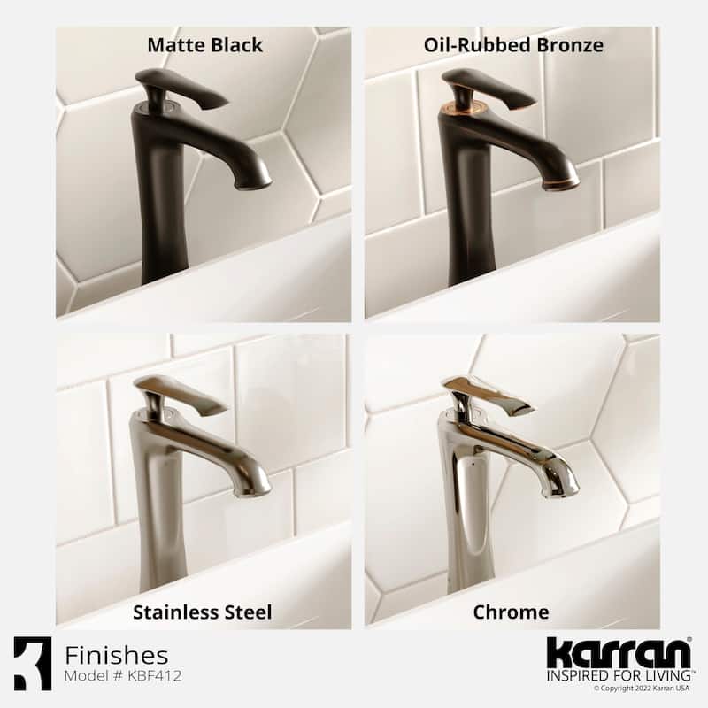 Karran Woodburn Single Hole Single Handle Vessel Bathroom Faucet with Matching Pop-Up Drain